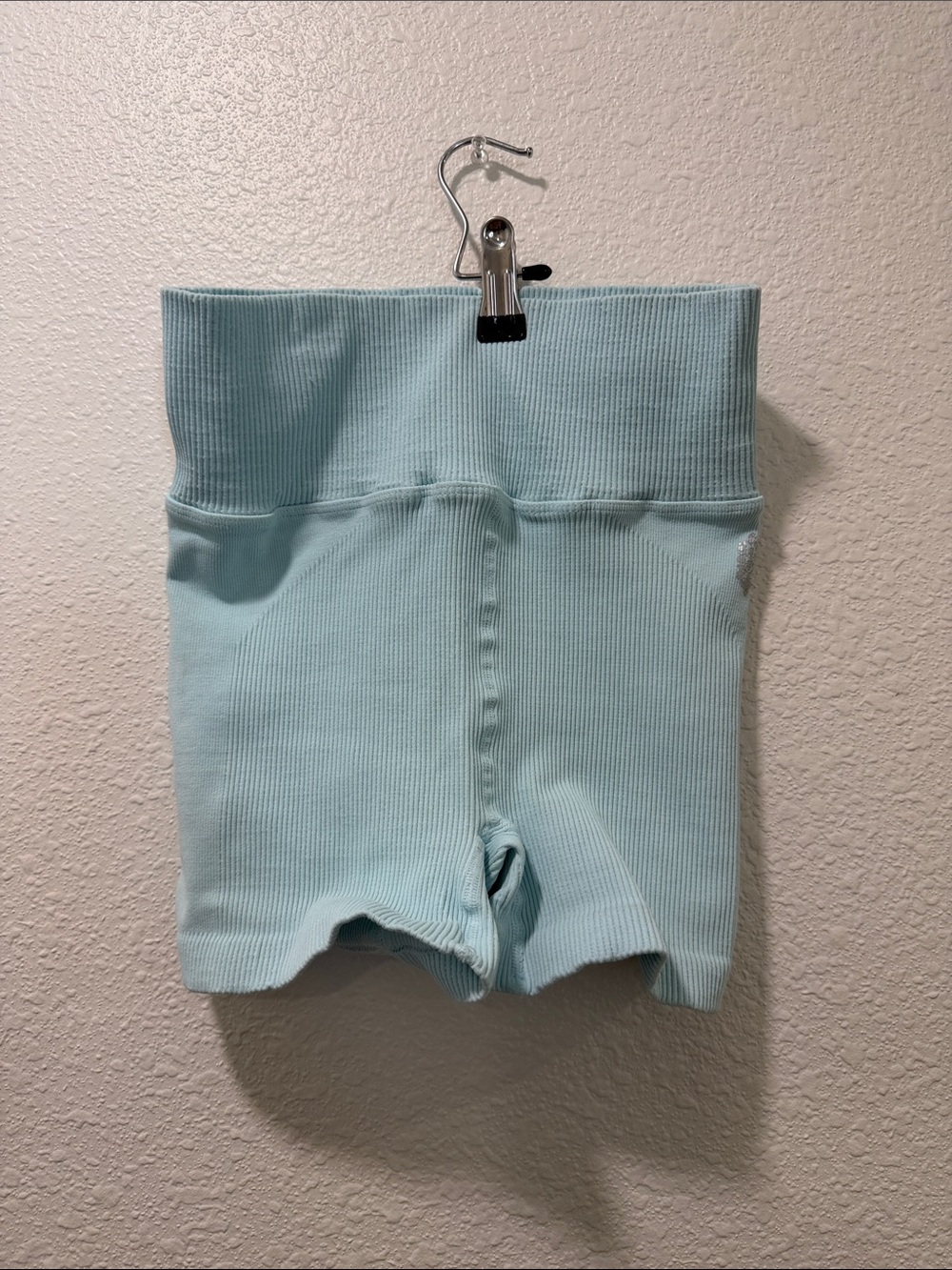 FP Movement by Free People Ribbed High-Waist Bike Shorts — Light Blue